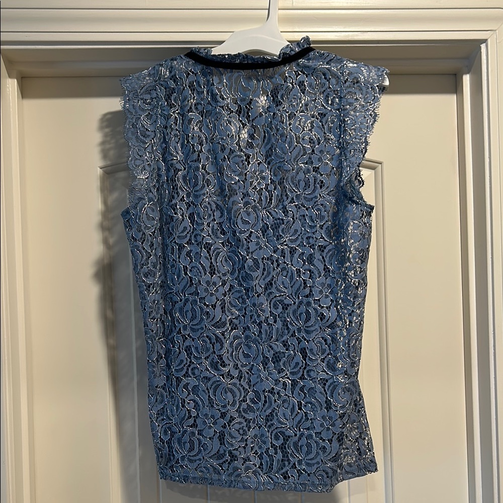White House Black Market Blue Lace Sleeveless Blouse